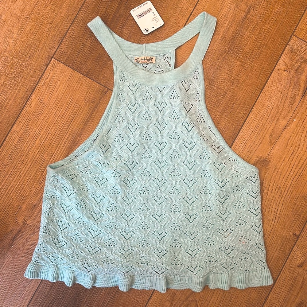 Bittersweet Brami FREE PEOPLE Crochet Crop Top NWT Mint Large OB1317534 ruffle